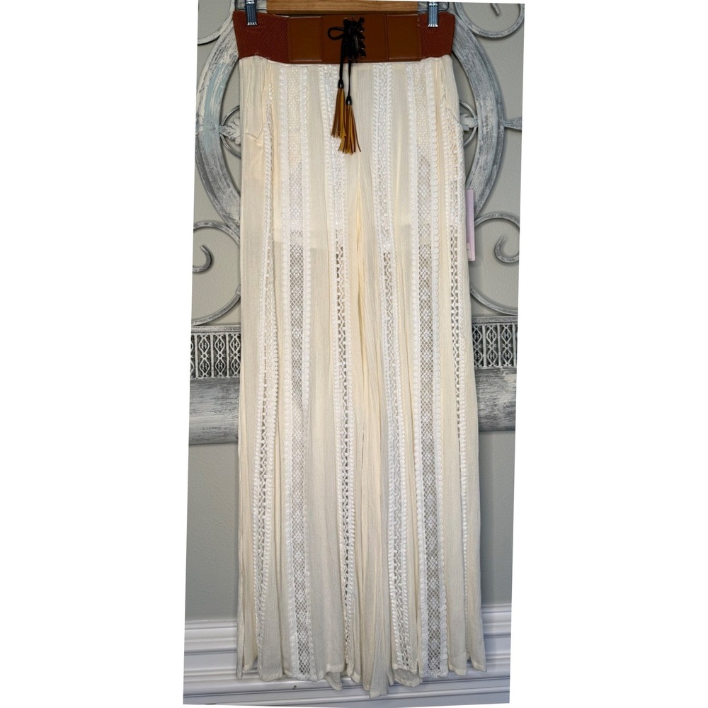 Onetheland Womens Small Lace Crochet Wide Leg Palazzo Pants Boho Corset Waist